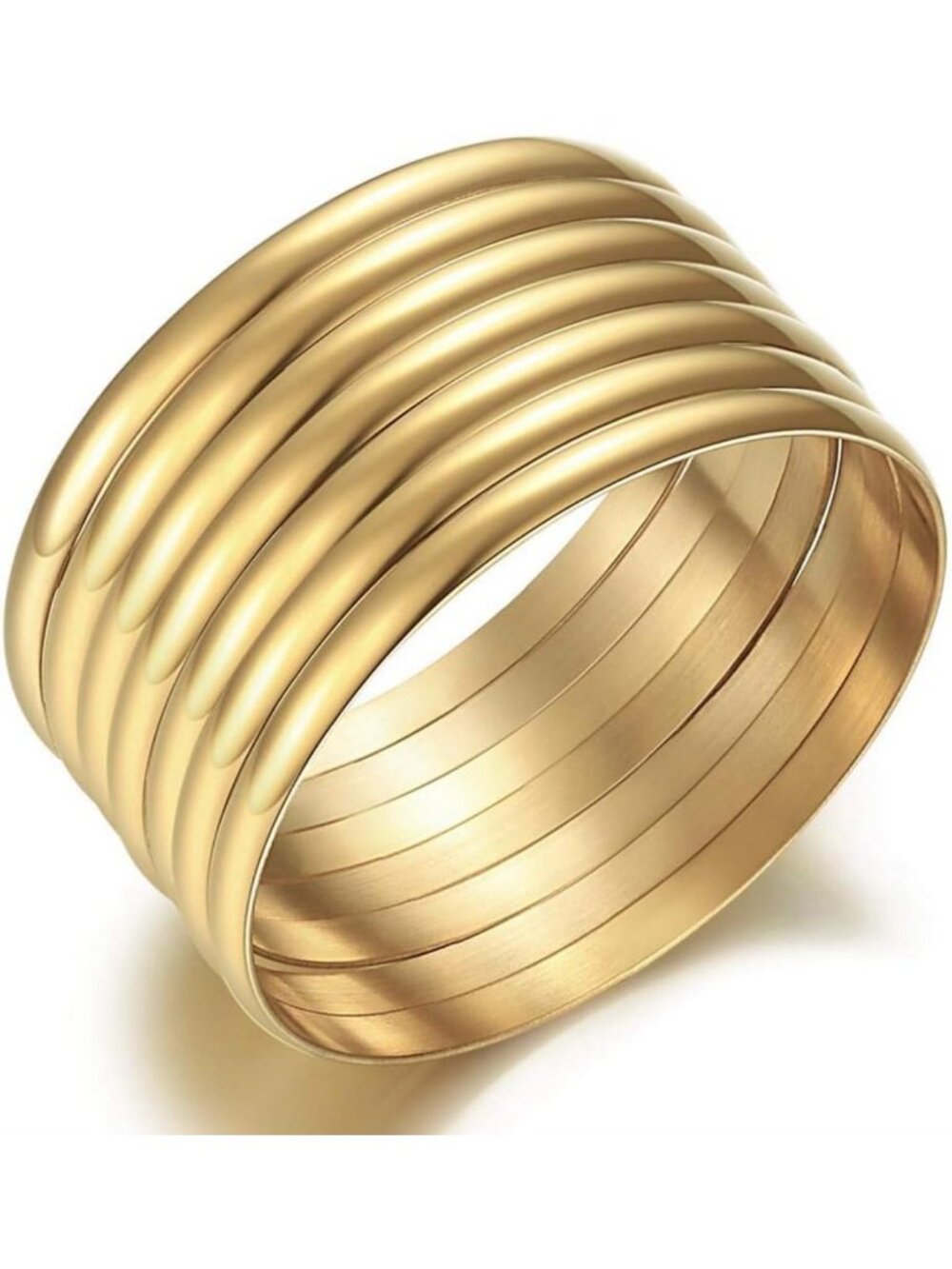 14K Gold Plated Bangle Bracelets Set for Women - 7 Piece Gift Set for Holidays
